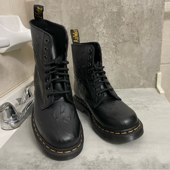 Dr. Martens Shoes Brand New Dr Martens 46 Flames Embossed Leather Lace Up Black Boots Poshmark